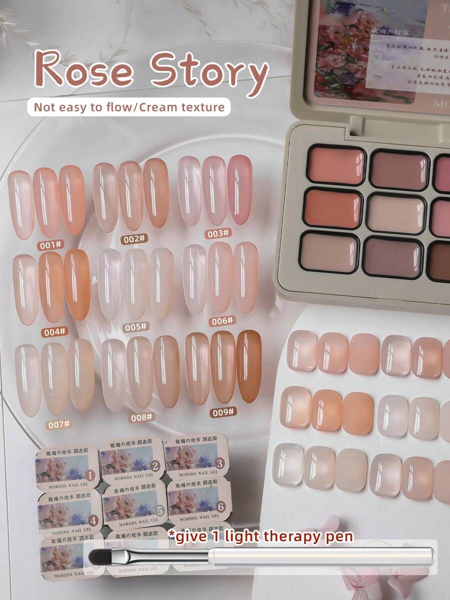 Sơn móng tay dạng gel bán rắn, độ bão hòa cao, 9 màu Rose Story Soft Tap Gradient Jar, độc quyền tại salon.