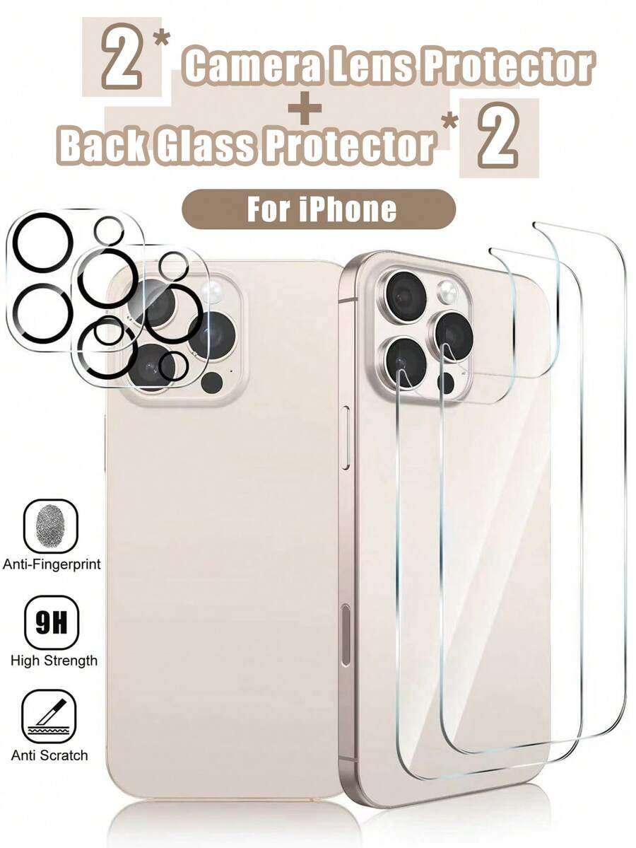 Shockproof Phone Film Lens Protector Phone Screen Protector [4-In-1] Glass Back Cover + Camera Lens Protector Film Compatible With Iphone 16 Pro Max [2+2 Pack], 9H Hardness Anti-Scratch, Easy Installation, High-Definition Back Glass Protector Compatible With IPhone 16 Pro Max/17 PRO MAX/17 PRO/17/16 PRO/16 PLUS/16/15 PRO MAX/15 PRO/14/14 RPO MAX/13 PRO MAX/13 PRO/12 PRO MAX/11 PROMAX Phone Accessories, Suitable For Phone Cases Mother's Day Gift