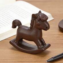 Rocking Horse Figurine Ornaments Wooden Cartoon Animal Statues For Home Office Decoration - Nâu đỏ - Xem 5