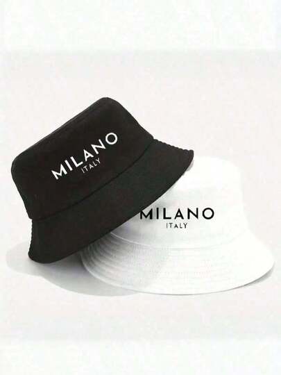 1 Pair Of Gender-Neutral, Solid-Colored, Double-Sided, Stylish Milan Print Fisherman Hats, Suitable For Everyday Wear During Spring And Summer.