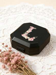 Portable Square Pill Box, A-Z Letter Design With Flower,6 Grids Capsule Storage Box, Travel Pill Box, Personalized Creative Gift, Suitable For Travel & Outdoor, Fits In Bag Or Pocket, Can Be Used As Wedding Gift, Gift & Reception Decor, Unique Designed Travel Storage Box, Mother's Day Gift, Gift For Friends, Nurse Gift - one-size - View 9