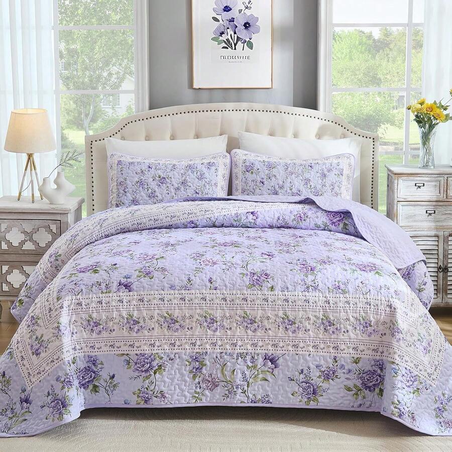 Juego de edredón de 3 piezas tamaño Queen/King, color rosa antiguo, ligero, suave y cómodo. Decoración para el dormitorio para todas las estaciones, ideal para el hogar, la habitación, el dormitorio, como regalo para el Día de la Madre o para bodas. - Rosa - Ver 1