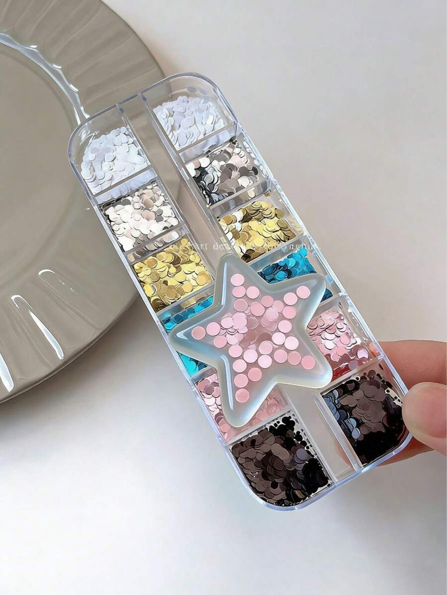 12 emplacements Kit de matériel à pois et paillettes, paillettes mélangées or, argent, noir et blanc, moule à ongles en résine fait main, remplisseur de paillettes - Multicolore - Voir 1