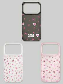 3 piezas Estuche de teléfono con estilo de niña dulce Y2K, con lazo floral, cubierta protectora suave de TPU semi-transparente mate anti-caída, estampado completo de patrón de rosa y corazón, 3 colores y patrones diferentes, compatible con la serie , adecuado como regalo de cumpleaños, uso diario para mujeres/estudiantes - Multicolor - Ver 30
