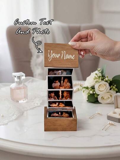 Personalisiertes Namen- und Foto-Akkordeon-Fotoalbum-Box, künstliche Erinnerungssammlungsbox mit ausziehbaren Fotorahmen und Schmuckaufbewahrung, ideale dekorative Aufbewahrungsbox für Hochzeiten, Geburtstage und Heimdekoration, perfektes individualisiertes Fotoalbum und Aufbewahrungsbox als Hochzeits- und Geburtstagsgeschenk