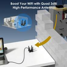 WiFi 6E AX5400 USB 3.0 无线网卡，三频 2.4GHz/5GHz/6GHz，内置驱动，即插即用，软 AP 模式，配备 1 米延长线，适用于 Windows 10/11 台式机、笔记本电脑、游戏和 8K 流媒体播放。 - 黑色 - 查看 4