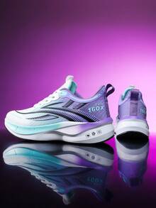 High-End Carbon Board Men's Running Shoes, Comfortable Soft Men's Sports Shoes, Lightweight Breathable Men's Casual Shoes, Professional Men's Shoes For Track Running And Training, Wear-Resistant Anti-Slip Dual-Layer Sole Men's Hiking Shoes (Uneven Handpainted Soles) - White Purple - View 2