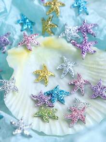 30pcs Starfish Nail Art Decorations, Colorful Resin Rivet Starfish Nail Accessories For Summer Ocean Theme, 3D Rhinestone Starfish Nail Jewelry, Shiny Crystal Starfish Nail Decor, Suitable For Beach Theme DIY Nail Art, Nail Salon Sparkling Starfish Nail Rivets - Multicolor - View 2