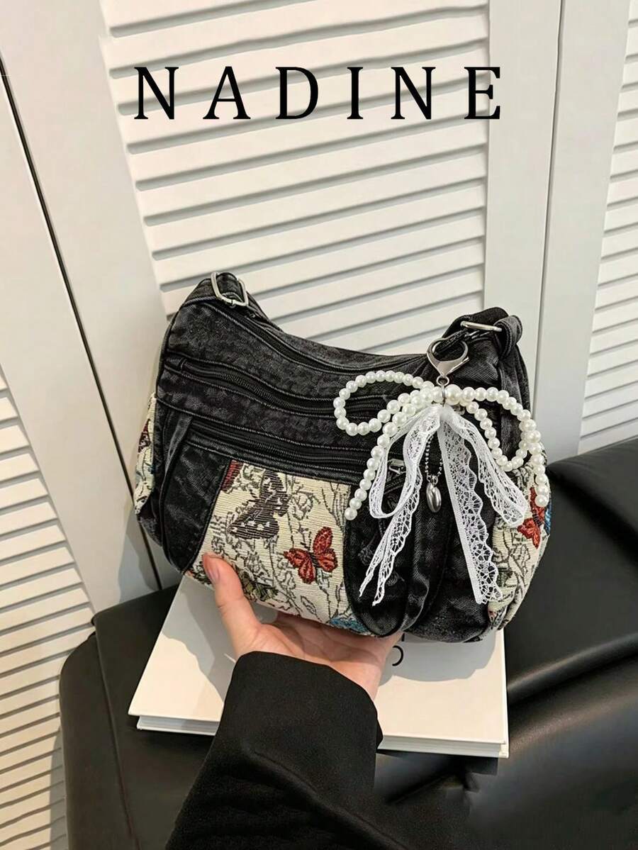 New Retro Bag For Women, Fashionable Commuting And Leisure, Simple And Large Capacity Crossbody Bag (With Pendant)