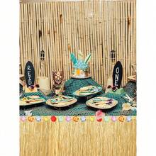 Luau Grass Table Skirt Grass Table Skirt Natural With Hibiscus Flowers Hawaiian Luau Tropical Party Decor Fringe Party Decoration For Costume Tropical Hawaii Birthday, Straw Yellow - Yellow - View 8