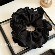 Dây buộc tóc lớn hai lớp bằng satin đen thanh lịch, phụ kiện tóc cao cấp kiểu Pháp. - Nhiều màu - Xem 6