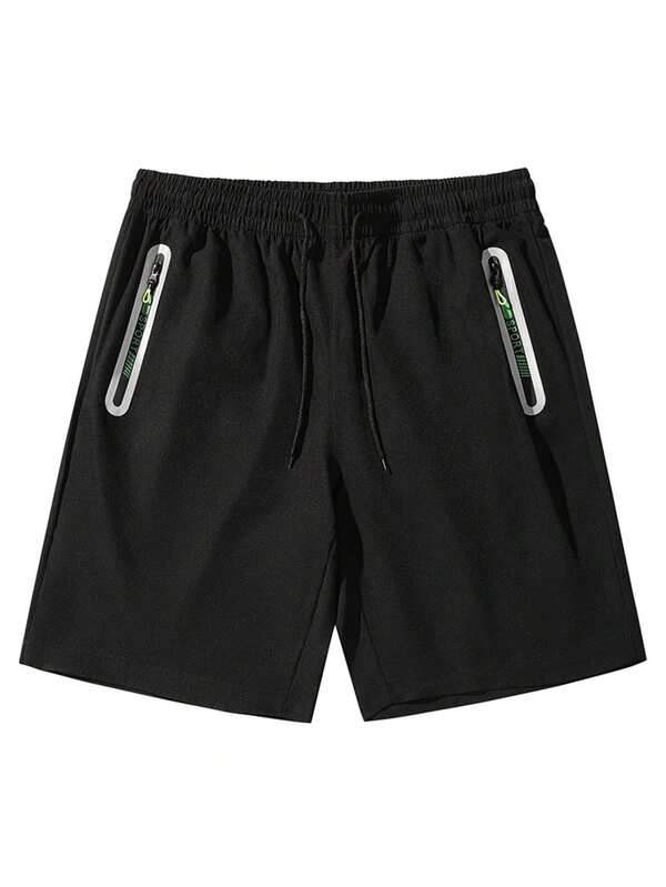 Men's Quick-Dry Sports Shorts For Summer, With Zipper Pockets And Elastic Waistband