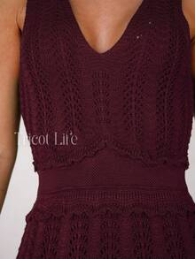 Women's Midi Dress, Knit, Summer, Crochet, Ruffles, Party, Beach, Elegant, Christmas, New Year's Eve, Premium - 勃根地 - 查看 6