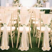 16pcs/Set Romantic Wedding Chair Sash Bow Decor, 20*275cm/7.8*108in Long Chiffon Ribbons For Wedding Aisle, Ceremony, Reception, Church, Party, Outdoor Decoration - Champagne - View 1