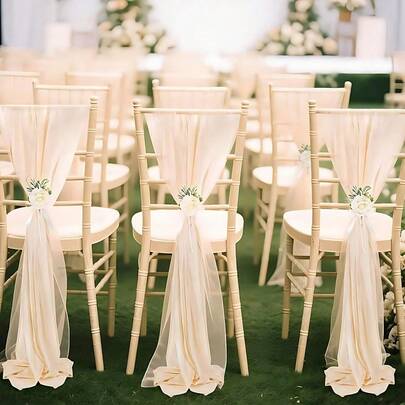 16 Stück romantische Hochzeit Stuhlschärpen lange Tüll Stuhlschleifen Dekoration 20*275cm Hochzeit Gang Zeremonie Dekoration Bankett Kirche Party Restaurant Outdoor Dekoration