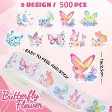 500pcs/Roll Watercolor Butterfly Stickers, 9 Cute Designs, Decorative Non-Adhesive Stickers Suitable For Various Decorations - Multicolor - View 6