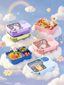 1pc Cartoon Lunch Box, Bento Box Suitable For Bread, Fruits, Vegetables Or Salad/Dessert, Dipping Sauce, Ideal For Office Workers, Cafeteria, School, Camping, Picnic, Beach Trip, Lunch Box - Multicolor - View 4