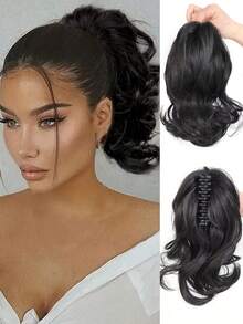 10 Inch Clip-In Short Curly Wavy Synthetic Hair Extension Ponytail, Elegant Style, Suitable For Women's Daily Wear And Party - Multicolor - View 26