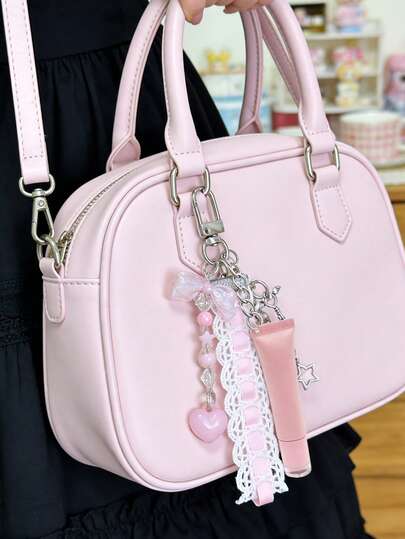 时尚斜口唇膏管，芭蕾舞风格蝴蝶结丝带手机链/包包挂饰，可重复灌装化妆品，挤压式瓶身，唇彩钥匙扣，可爱女士钥匙扣，美妆工具，口红包挂饰 - 带旋转盖的挤压式空软管，适用于唇彩、润唇膏，送礼佳品，个人美妆收纳，情人节礼物，生日礼物，母亲节礼物，复活节礼物，返校礼物