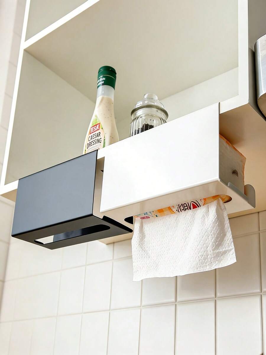 1pc No-Drill Integrated Tissue Box, Wall-Mounted Tissue Holder, Home Decor, Space-Saving Storage Cabinet, Smooth Surface Easy Tissue Extraction, Gift - Multicolor - View 1