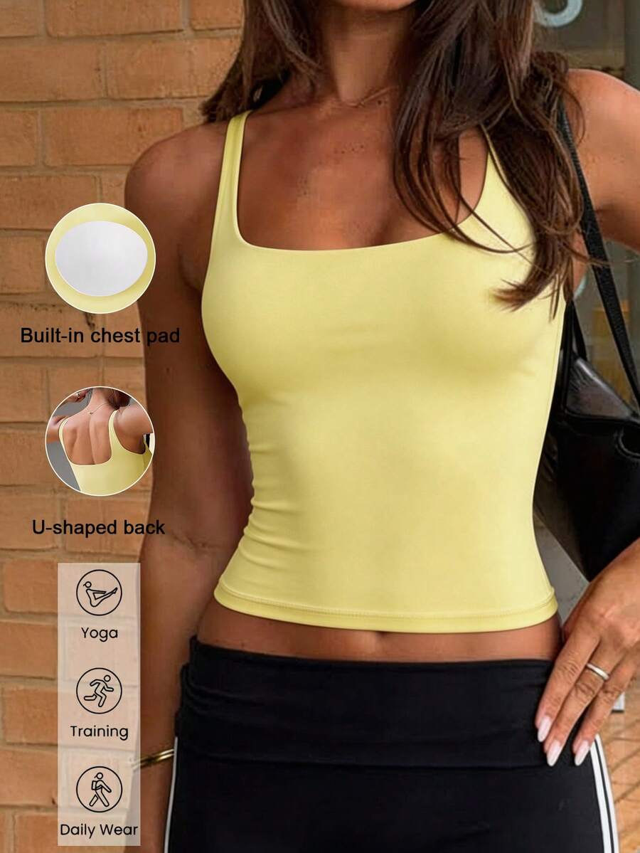 Aoqta Sports Maiou sport pentru femei, vară, casual, culoare solidă, fără mâneci, spate decolteu, cu pernă la piept, croială slim, potrivit pentru yoga, alergare, antrenament, purtare zilnică