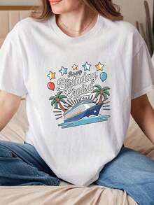 Cotton T-Shirts Gift For Women Modern Design Streetwear Cruise Red Blouses For Women Summer Round Neck Urban Tops Fashion Clothing Print Birthday Travel Daily Party - 綠色 - 查看 3