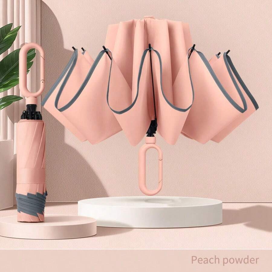 1pc Creative Reverse Umbrella With Ring Handle, Windproof And Rainproof - Portable Foldable Premium Quality Sun And Rain Umbrella With Hook - And Convenient Ring Handle - Ideal Choice For Outdoor Adventure And Travel - Multicolor - View 1