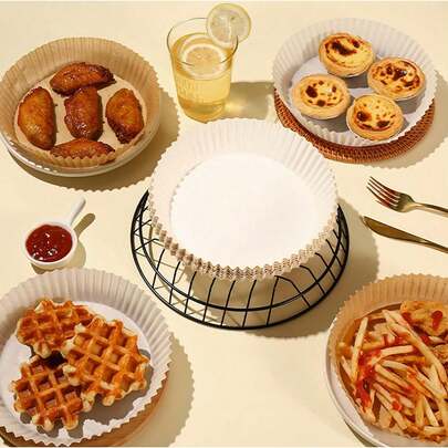 50 قطعة من بطانات الفرن الهوائي القابلة للتخلص منها، ورق زبدة للخبز غير لاصق، ملحقات خبز وشوي قابلة لإعادة الاستخدام وسهلة التنظيف