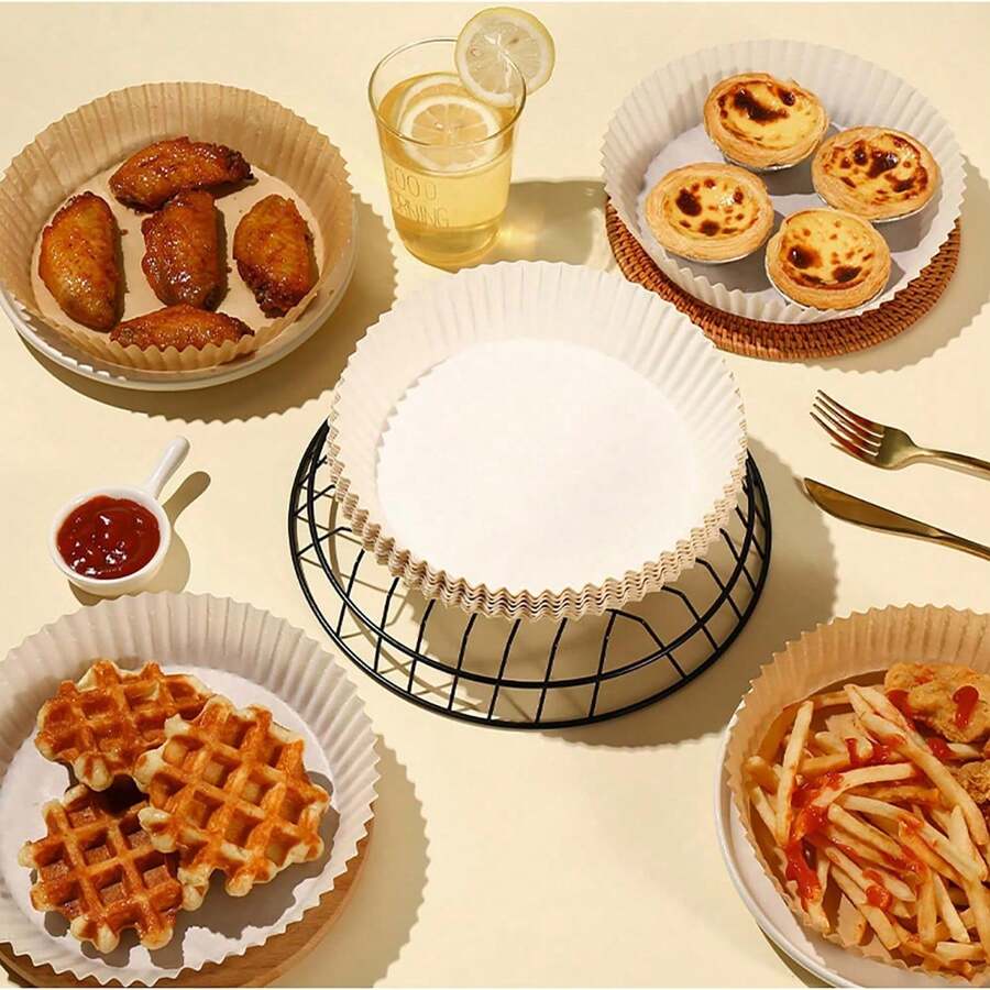 50片一次性空气炸锅衬垫，不粘烘焙纸，易清洗可重复使用，免费烘焙配件 - 烘焙紙盤 - 查看 1