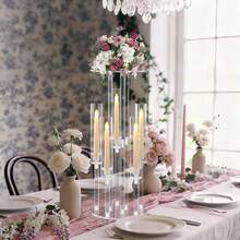 1PC 5 Arm Clear Candelabra With Acrylic Flower Stand Centerpiece,23.6inch Elegant Acrylic Centerpiece Stand Candle Holder For Wedding Reception,Birthday Party Mother's Day Home Table Decor,Mother's Day Party Supplies - 透明色 - 查看 12