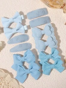 12pcs 2026 Bow & Heart Shaped Waffle Knit Hair Clips, Gentle Style Hair Accessories - Mixed color - View 5