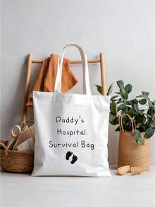 Dad/Grandpa Print Canvas Shoulder Bag Men's Tote Bag Practical Father's Day Gift Storage Bag - Multicolor - View 7