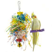 Parrot Chewing Toys, Colorful Rattan Ball & Paper Strip Hanging Toys, Suitable For Eclectus, Pionus, Tiger Parrot Cages - View 6