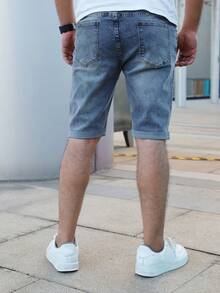 Pantalones cortos de mezclilla casuales sencillos hasta la rodilla para hombres - Lavado ligero - Ver 9