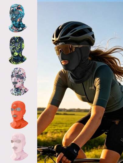 Ueasy 1pc UPF50+ Full Face Warm Ski Mask, Breathable Nylon Sun Protection Balaclava With Nose Mesh, Watercolor Print Swimming Mask For Beach, Swimming, Cycling, Fishing, Outdoor UV Protection Neck Gaiter For Women & Men, Travel Gift