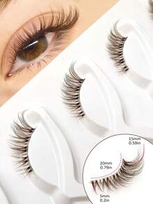 Asiteo 5 Pairs Brown Half-Strip Lashes, Natural Look Lashes, Transparent Striped False Eyelashes, Daily Natural Reusable Corner Lashes, Suitable For Beginners, Suitable For No-Makeup Look Or Natural Makeup - Half Eyelashes - View 3
