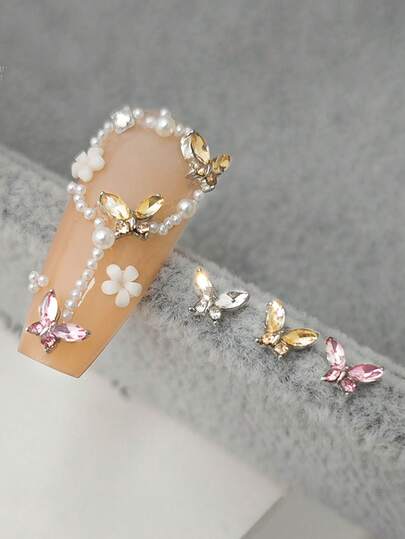 5/10/20颗锆石蝴蝶3D美甲装饰品，奢华合金3D美甲配件，蝴蝶水晶钻石水钻装饰，适用于亚克力指甲