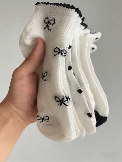 1/5 pares de calcetines cortos de mujer en blanco y negro, calcetines de tobillo de unicolor casual, calcetines de barco para uso diario