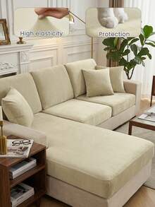 1件米色长毛绒防滑沙发套，柔软亲肤，宠物友好，适用于单人沙发、双人沙发、三人沙发和L型沙发，四季皆宜 - 米色 - 查看 8