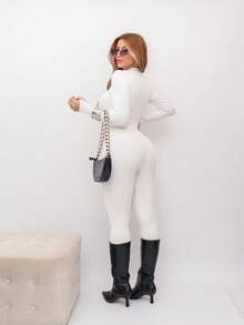 Virginia Ribbed Tricot Modal Jumpsuit With Zipper On The Front Great Quality Women's Jumpsuit Long Sleeve Fashion Style - White - View 6