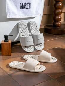 Hollow Breathable Bathroom Slippers, PVC Non-Slip Soft Bottom Home Sandals, Unisex Quick-Drying Shower One-Strap Slides - Slippers - View 4