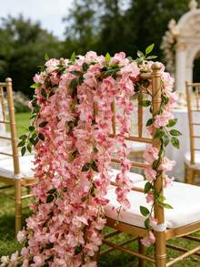 1pc 72-Inch Artificial Pink Wisteria Vine, Durable Plastic Realistic Wisteria Garland Hanging Wreath, Suitable For Year-Round Wedding Decor, Indoor/Outdoor Commercial Decoration - Pink - View 9