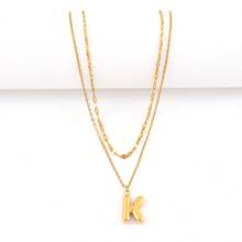 2pcs/Set New Bubble Letter Pendant Stainless Steel Lip Chain Necklace Set For Women - Yellow Gold - View 3