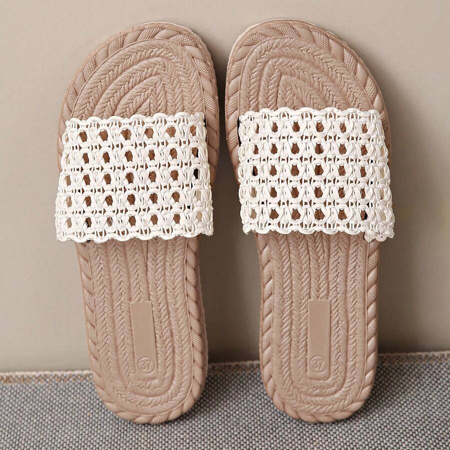 Dép bít mũi vuông cho bé gái tuổi teen, dép xăng đan đế bằng tối giản thời trang mới, dép xỏ ngón mùa hè đa năng dành cho nữ. - Màu be - Xem 1