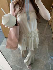 Frill Trim Camisole Dress, Gentle And Elegant Summer - Apricot - View 3