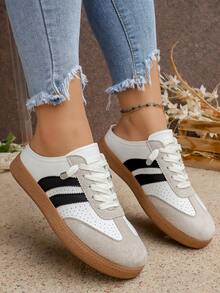 Giày thể thao nữ phong cách retro Đức mùa xuân/hè mới, giày sneaker casual phối đen trắng, giày thể thao đế bằng thoáng khí đa năng dành cho sinh viên. - trắng - Xem 4