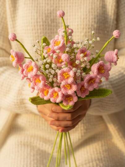 Bó hoa linh lan đan móc thủ công, hoa giả bền lâu làm từ sợi mềm mại, trang trí theo phong cách Kawaii Boho cho nhà cửa, phòng ngủ, bàn làm việc, văn phòng, món quà hoàn hảo cho Ngày của Mẹ, Ngày Valentine, sinh nhật.