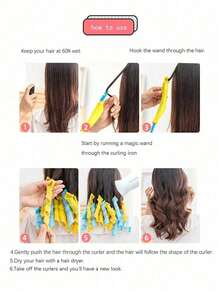 Bộ 12 dụng cụ uốn tóc không dùng nhiệt, tạo kiểu tóc xoắn ốc, kèm 1 bộ móc tạo kiểu, dành cho nữ và bé gái, màu vàng và xanh dương. - Nhiều màu - Xem 2
