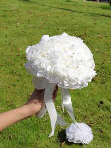 1pc - Simulated Hand-Held Flowers, Creatively Designed Ribbon Rose Bouquets, Bridal And Bridesmaid Hand-Held Bouquets, Elegant Wedding Decorations, Wedding Gifts - Multicolor - View 2