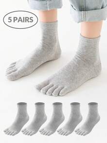 5 双男士黑色休闲/商务多功能吸湿排汗防臭分趾袜，秋季 - 黑色 - 查看 13